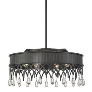 Lenoir Collection 6-Light Pendant in Olde Gray with Highly-Faceted Crystal Drop Accents Savoy House 7-8706-6-163