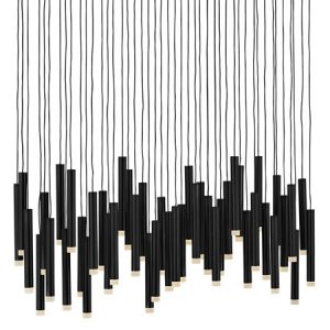 Harmony Collection 45-Light LED Chandelier in Black with Wind Chime Style Black Tubes Fredrick Ramond FR49909BLK