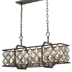 Armand Collection 6-Light Chandelier in Weathered Bronze with Laser Cut Amber Teak Crystals Elk Lighting 31098/6