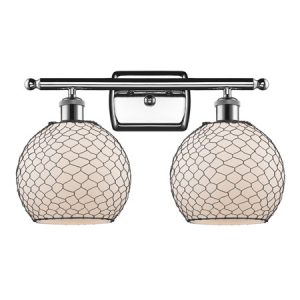 Ballston Collection 2-Light Bath Vanity in Polished Chrome with White Farmhouse Chicken Wire-Wrapped Glass Shades Innovations Lighting 516-2W-PC-G121-8CBK