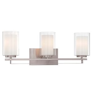 3-Light Bath Vanity in Brushed Nickel with Etched White Inner / Clear Outer Glass Shades Minka-Lavery 6103-84