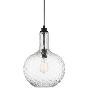 Kantor Collection 1-Light Pendant in Matte Black with Textured Clear Glass Shade Lighting One V6-L7-2930-1-89