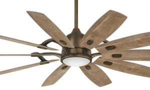 Barn Collection 65” 10-Blade Ceiling Fan in Barnwood with Clear Ribbed Glass LED Light Kit Minka F864L-HBZ
