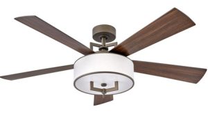Hampton Collection 56” 5-Blade Ceiling Fan in Metallic Matte Bronze with Off-White Linen Drum Shade and Walnut Blades Ceiling Fans Hinkley 903056FMM-LID
