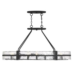 Hudson Collection 10-light Linear Chandelier in Matte Black with Wide Piastra Water Glass Band Dining Room Savoy House 1-1852-10-89