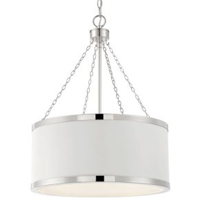 Delphi Collection 6-Light Pendant in White with Polished Nickel Accents and White Metal Shade Foyer Savoy 7-188-6-172