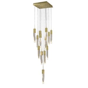 Aspen Collection 13-Light Flush Mount/Pendant in Brushed Brass with Hand Polished Solid Clear Bubble LED Crystals Avenue HF1905-13-AP-BB