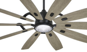 Barn Collection 65” 10-Blade Ceiling Fan in Coal with Seashore Grey Blades and Clear Ribbed Glass LED Light $549.95 F864L-CL/SG