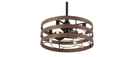 Audrey Collection 26” Ceiling Fan in Coal with Distresses Koa Wood Bands Shade Minka Aire F631L-CL/DK