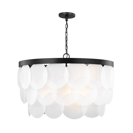 Mellita Collection 8-Light Pendant in Midnight Black with Etched Glass Disk Tiers Generation Lighting 5202508-112