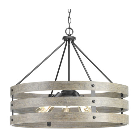 Gulliver Collection 5-Light Pendant in Graphite with Weathered Gray Bands Progress Lighting P500090-143