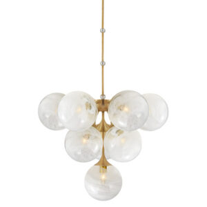 Cristol Collection 10-Light Chandelier in Hand-Rubbed Antique Brass with White Strie Glass Globe Shades Visual Comfort ARN 5401HAB-WG