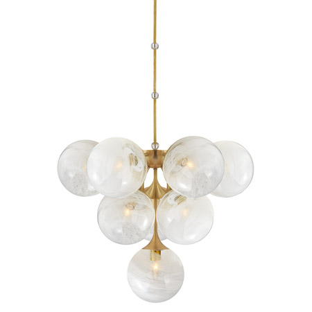 Cristol Collection 10-Light Chandelier in Hand-Rubbed Antique Brass with White Strie Glass Globe Shades Visual Comfort ARN 5401HAB-WG