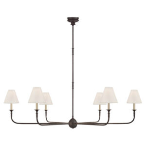 Piaf Collection 6-Light Chandelier in Aged Iron and Ebonized Oak and White Linen Shades Visual Comfort TOB 5452AI/EBO-