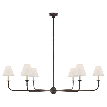 Piaf Collection 6-Light Chandelier in Aged Iron and Ebonized Oak and White Linen Shades Visual Comfort TOB 5452AI/EBO-
