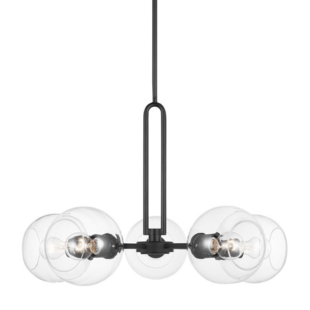 Codyn Collection 5-Light Chandelier in Midnight Black with Clear Open-Ended Spherical Glass Shades Generation Lighting 3155705-112