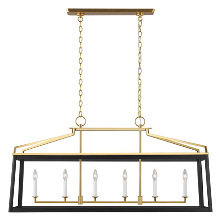 Carlow Collection 6-Light Linear Island Pendant in Midnight Black with Brass Accents Generation Lighting CC1586MBKBBS