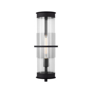 Alcona Collection 1-Light Outdoor Wall Mount Lantern in Black with Clear Fluted Glass Shades Generation Lighting 8726701-12