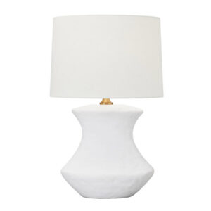 Bone Collection 1-Light Table Lamp in Matte White Ceramic with Crisp White Linen Fabric Shade Generation Lighting HT1021MWC1