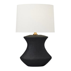 Bone Collection 1-Light Table Lamp in Rough Black Ceramic with Crisp White Linen Fabric Shade Generation Lighting HT1021RBC1