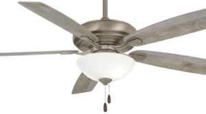Watt LED Collection 60” 5-Blade Ceiling Fan in Burnished Nickel with Savannah Grey Blades and Frosted White Glass Shade Minka Aire F552L-BNK