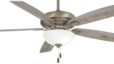 Watt LED Collection 60” 5-Blade Ceiling Fan in Burnished Nickel with Savannah Grey Blades and Frosted White Glass Shade Minka Aire F552L-BNK