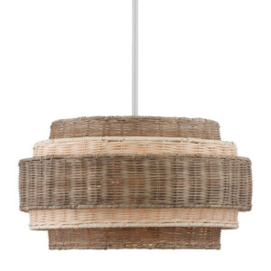 Montauck Bay Collection 5-Light Pendant in Brushed Nickel with Hand-Woven Tiered Rattan Shade Minka-Lavery 1075-84