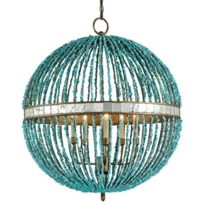 Alberto Collection 5-Light Chandelier in Turquoise/Cupertino with Antique Mirror Band Currey & Co. 9763