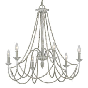 Maryville Collection 6-Light Chandelier in Washed Grey with Floral Bobeches and Wood Bead Strands Visual Comfort F3240/6WGR