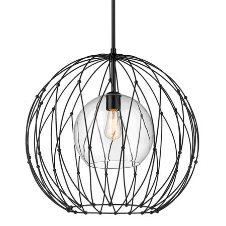 Elle Collection 1-Light Pendant in Matte Black with Clear Glass Globe Inside Geometric Cage Shade Z-Lite 1940P24-MB