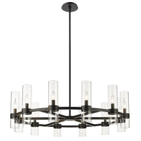 Datus Collection 12-Light Chandelier in Matte Black with Clear Glass Candle Sleeve Shades Z-Lite 4008-12MB
