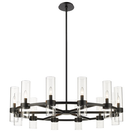 Datus Collection 12-Light Chandelier in Matte Black with Clear Glass Candle Sleeve Shades Z-Lite 4008-12MB