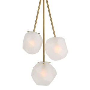 Geodesic Collection 3-Light Pendant in Matte Antique Brass with Frosted Geometric Glass Shades Uttermost 21575