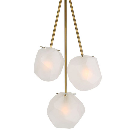 Geodesic Collection 3-Light Pendant in Matte Antique Brass with Frosted Geometric Glass Shades Uttermost 21575