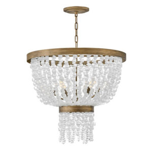 Dune Collection LED Pendant in Burnished Gold with Strands of Soft White Sea Glass Fredrick Ramond FR20306BNG