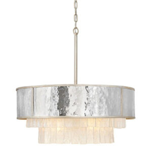 Reverie Collection LED Chandelier in Champagne Gold with Hammered Steel Drum Shade Fredrick Ramond FR 32706CPG