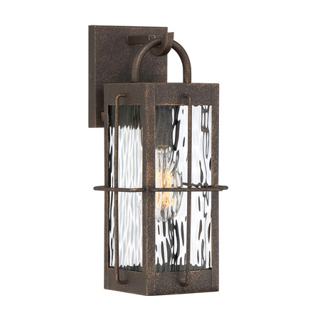 Ward Collection 1-Light Outdoor Wall Mount Lantern in Gilded Bronze with Clear Water Glass Panels Quoizel WAR8406GZ