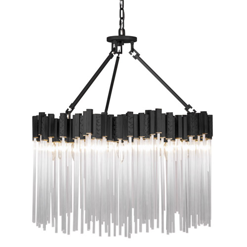 Matrix Collection 10-Light Pendant in Matte Black and French Gold with Fluted Clear Glass Rods Varaluz 309P10MBFG