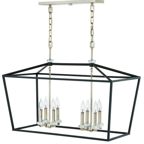 Stinson Collection 8-Light Linear Chandelier in Black and Polished Nickel with Crystal Candle Sleeves Hinkley Lighting 3534BK