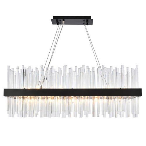 Dallas Collection 20-Light Chandelier in Black with Hanging Clear Glass Rods Elegant 3000G36BK