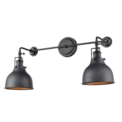 Skillet Collection 2-Light Wall Sconce in Matte Black with Burnished Brass Accents Elk 47514/2