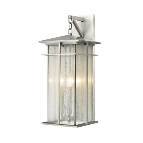 Oak Park Collection 3-Light Outdoor Wall Sconce in Antique Brushed Aluminum with Clear Seeded Glass Shade ELK 89373/3