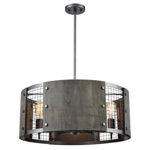 Halstead Collection 6-Light Chandelier in Ash Gray with Wire Mesh Accented Shade ELK 15322/6