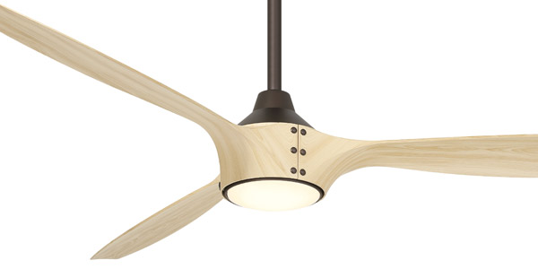 Pierce Collection 65” 3-Blade Ceiling Fan in Dark Bronze with White Oak Blades and Etched White LED Lens Minka F762L-DB-WTO