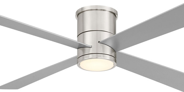 Falco Flush Collection 54” 4-Blade Ceiling Fan in Brushed Nickel with Silver Blades and Etched White LED Lens Minka F797L-BN-SL