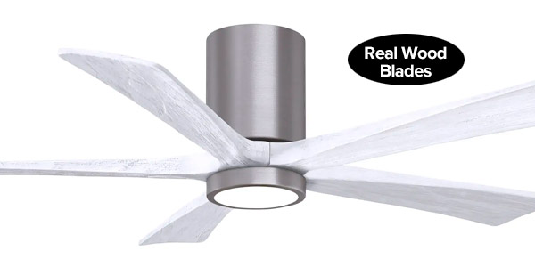 Irene 5HLK Collection 52” 5-Blade Ceiling Fan in Brushed Pewter with Matte White Blades and Etched White LED Lens Matthews Fan Co IR5HLK-BP-MWH-52