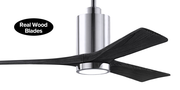 Patricia Collection 52” 3-Blade Ceiling Fan in Chrome with Matte Black Blades and Etched White LED Lens Matthews Fan Co PA3-CR-BK-52