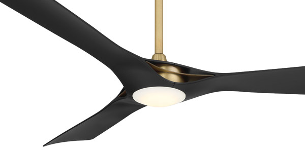 Bridge Collection 60” 3-Blade Ceiling Fan in Legacy Brass with Coal Blades and Etched White LED Lens Minka Aire F668L-LBR-CL