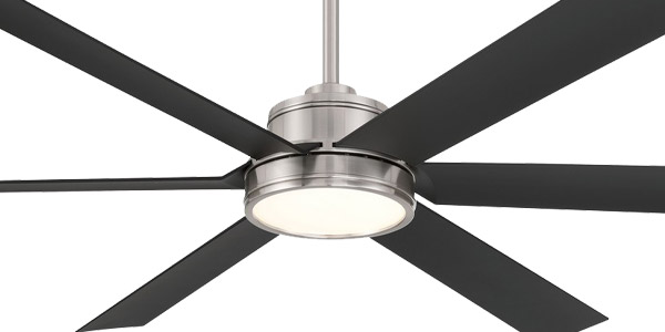 Cairo Collection 65” 6-Blade Ceiling Fan in Brushed Nickel with Coal Black Blades and Matte White LED Lens Minka F897L-BNW-CL