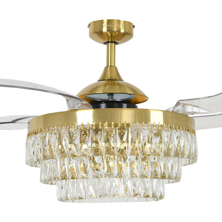 Veil Collection 48” 4-Blade Fan d’lier in Gold with Crystal Tiers Beacon Lighting 51292401